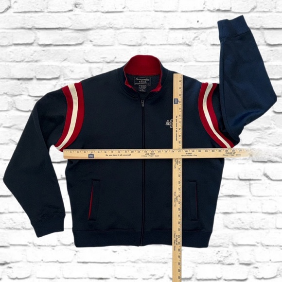 Vintage Abercrombie & Fitch Full Zip Jacket XL Red Stripe Track Style Navy - Picture 9 of 10
